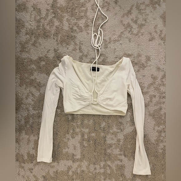 White Fox Boutique Tops - White Fox Long Sleeve Crop Top with Halter Strings